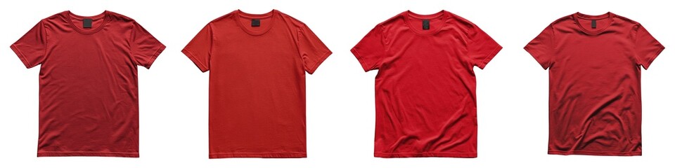 Collection of Plain Red Crew Neck T-Shirt with Short Sleeves Isolated on Transparent Background