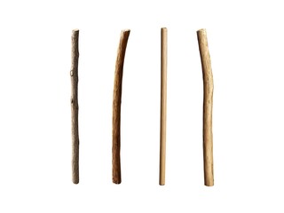Different old wooden stick isolated on white background.