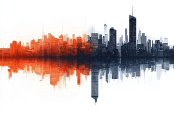 Obraz premium A business-themed abstract background with buildings and financial symbols, conveying commerce and corporate progress