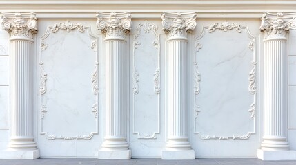 Obraz premium Elegant White Marble Wall Panel with Classical Columns: Architectural Detail Photography AI Generated