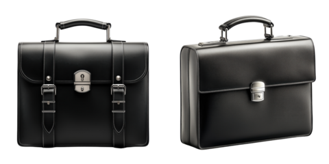Elegant Black Leather Briefcases for Professional Use Isolated on a Transparent Background