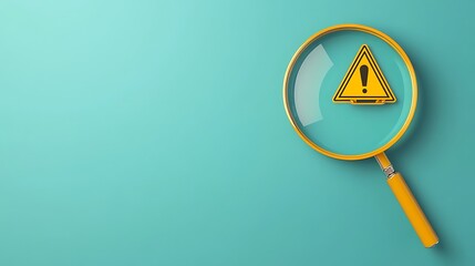 Magnifying Glass Reveals Warning Sign: 3D Render on Teal Background AI Generated