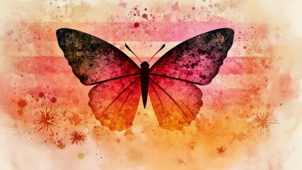 Vibrant watercolor butterfly silhouette on splattered background Happy 4th of July, Independence Day USA - Powered by Adobe