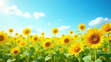 Obraz premium Vibrant Yellow Sunflowers in a Sunny Field Basking in the Warmth of a Summer Day