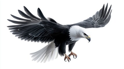 Fototapeta premium Majestic Bald Eagle in Flight Against White Background