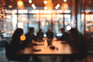 Silhouetted business people in a meeting room with laptops, reflecting on a glossy table, symbolizing collaboration and corporate communication