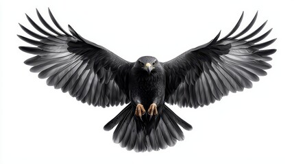 Obraz premium Majestic Black Eagle in Flight Against White Background