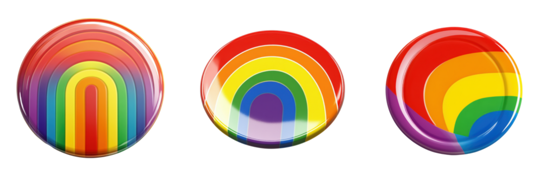 Vibrant Rainbow Badges with Colorful Stripes and Patterns Isolated on a Transparent Background - Powered by Adobe