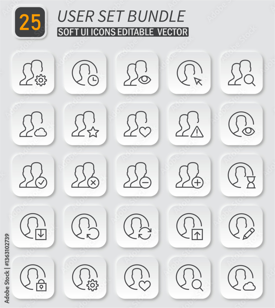 Poster versatile user account icons set with soft ui design for modern interface