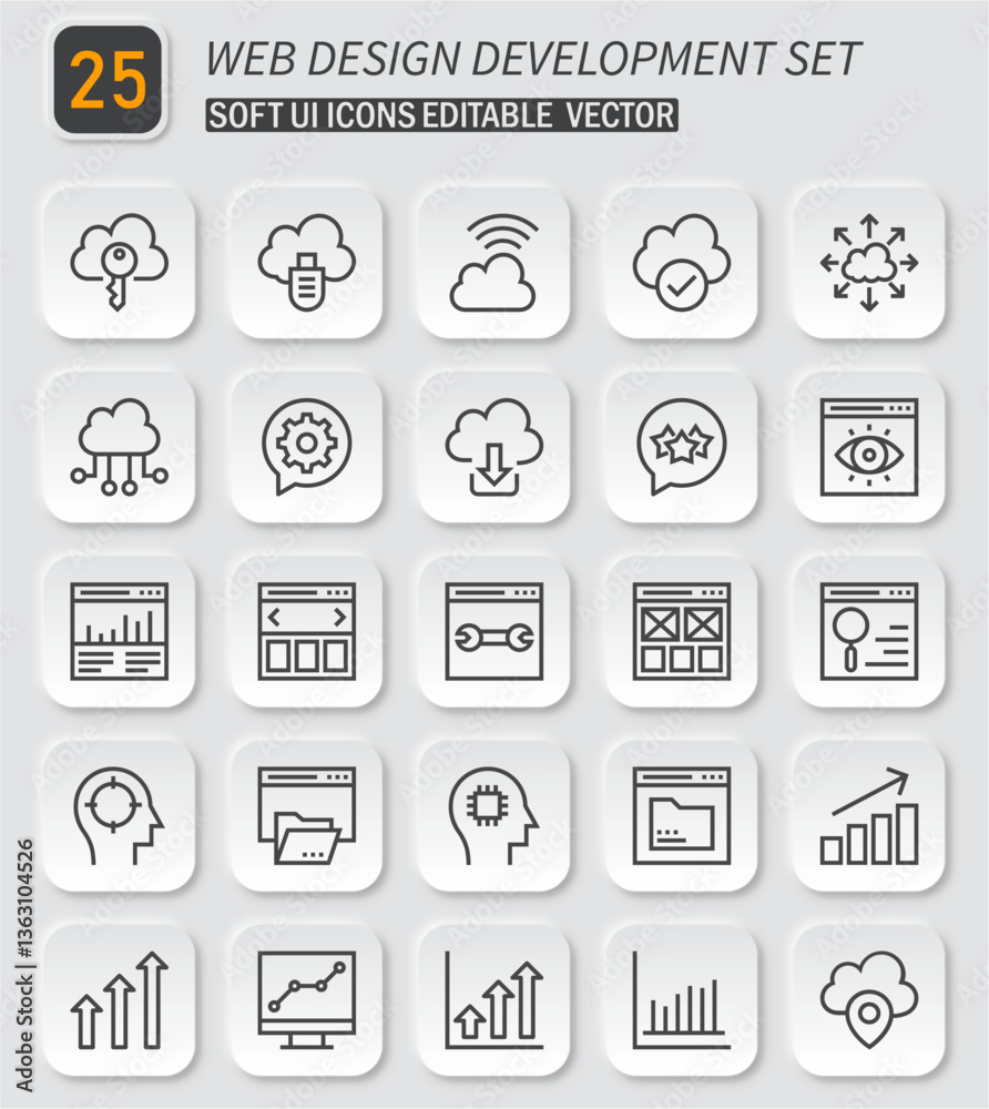 Poster comprehensive set of 25 web design and development icons for modern ui projects