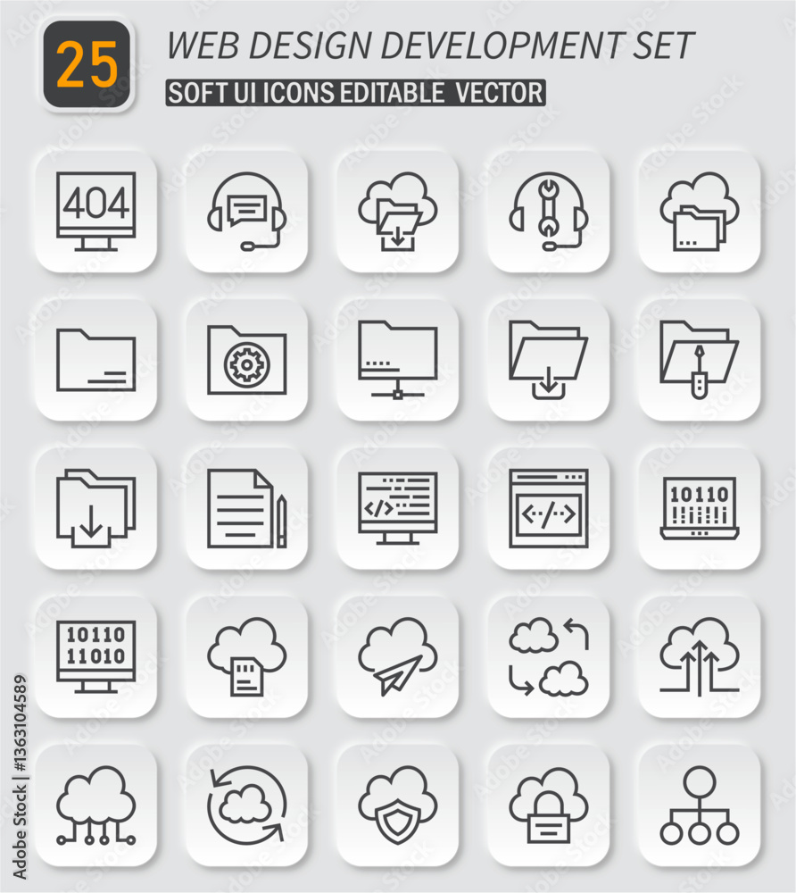 Poster modern web design and development vector icon set for user interface projects