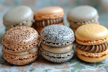 Fototapeta premium close-up shot of five macarons with unique textures (crackled shell,