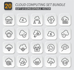 Neumorphic Cloud Computing Icon Set for Interface Design and Development Projects
