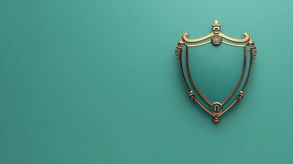 Elegant Gold Ornate Shield: 3D Render on Teal Background AI Generated