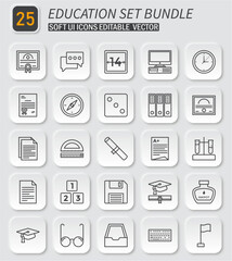 Comprehensive Collection of Education Related Soft UI Editable Icon Set Vector