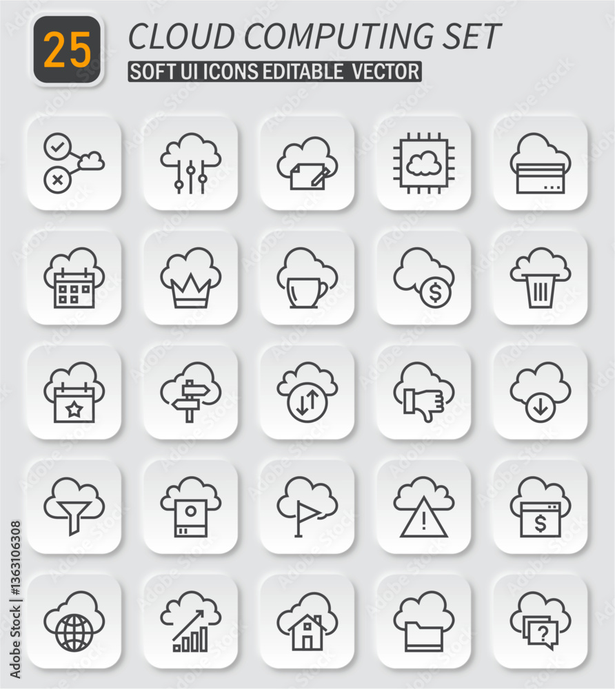 Poster comprehensive collection of cloud computing vector icons for modern digital interfaces