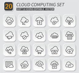 Sleek Cloud Computing Icon Set for Modern Interface Design Projects