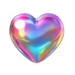 Holographic Rainbow Heart Iridescent 3D Render, Love Design