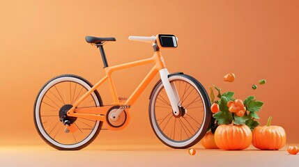 Fototapeta premium Autumnal Electric Bike 3D Render: October Vibes on an Orange Background AI Generated