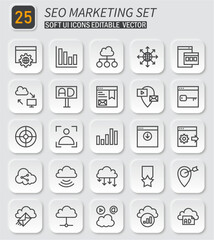 Sophisticated Line Style Vector Icon Set for SEO Marketing and Digital Promotion