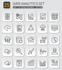 Modern Data Analytics Icons Collection, Soft UI Style Vector Graphic Elements