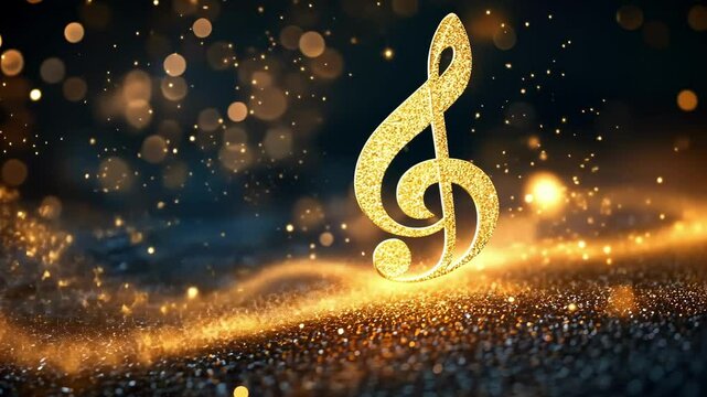 Glittering treble clef symbol with sparkling bokeh background
