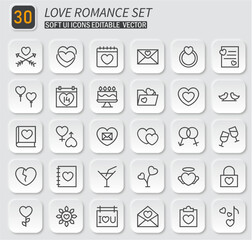Delicate Love and Romance Icon Collection for Celebrations and Graphic Design Projects