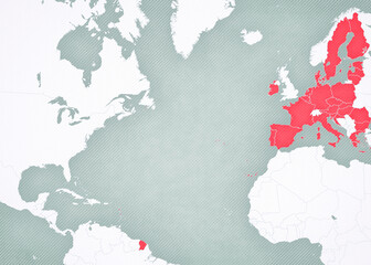Map of North Atlantic Ocean - European Union, EU © Tindo