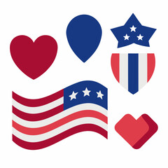 Waving American flags vector illustrations for Independence Day graphics, ideal for t-shirts, greeting cards, and flyers.