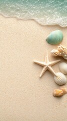 Serene Beach Scene: Starfish, Seashells, and Gentle Waves on Golden Sand