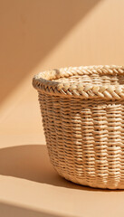 Obraz premium Natural woven wicker basket in soft light, earthy simplicity