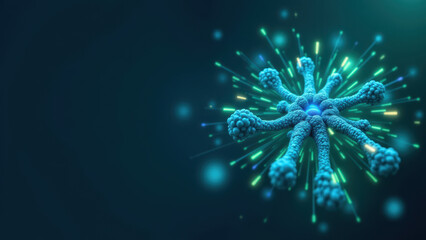 Fototapeta premium Magnesium Glycinate, a molecule that glows bright blue, illuminating like fireworks against dark background, signifying a supplement's energy and health benefits.