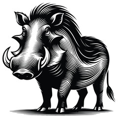 black-and-white warthog vector 
