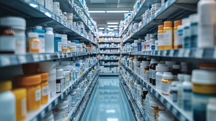 Fototapeta premium A hospital pharmacy dispensing antibiotics and antiviral drugs, modern healthcare setting