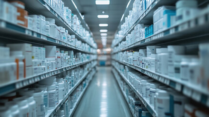 Fototapeta premium A hospital pharmacy dispensing antibiotics and antiviral drugs, modern healthcare setting