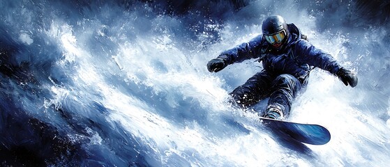 Snowboarder carving snowy slope. (1)