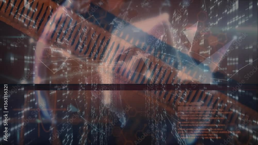 Poster abstract digital patterns and data processing animation over geometric shapes