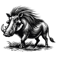 black-and-white warthog vector 