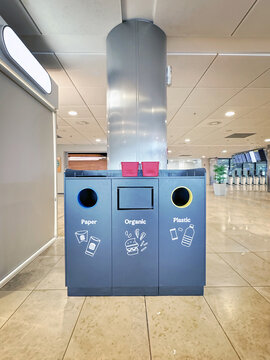 Airport waste management, sorting bins for sustainability