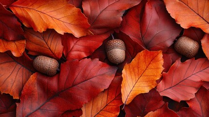 Autumnal leaves and acorns