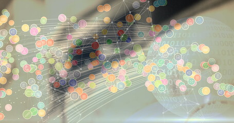 Image of networks of connections with digital icons over blurred background