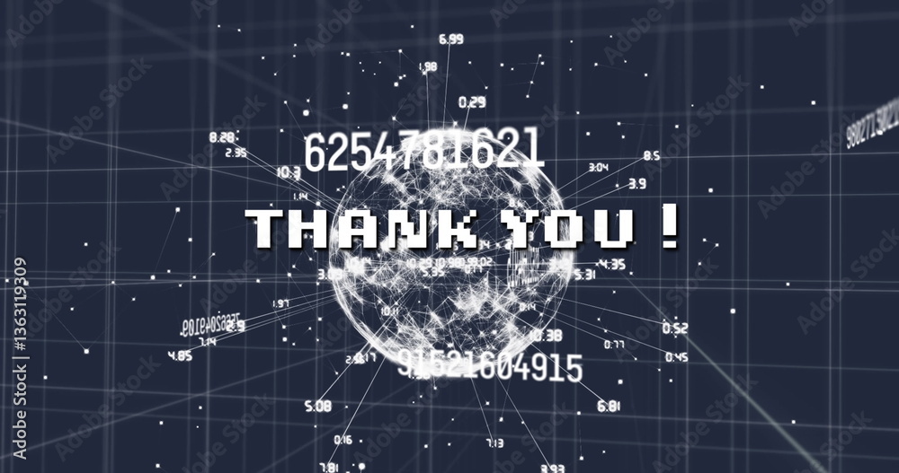 Poster image of thank you text over data processing and network of connections