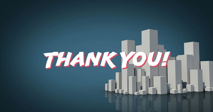 Image of white text thank you, over modern cityscape - Powered by Adobe