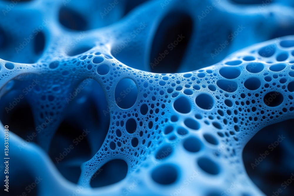 Poster Exploration of intricate blue patterns resembling biological structures in a close-up view