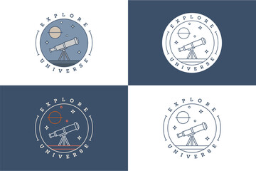 Four logos with a telescope stars and planets.
