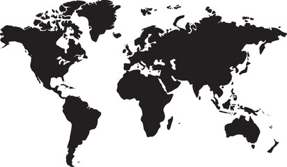 Global Perspective: A minimalist, high-contrast world map in black, offering a powerful visual of interconnectedness, travel, and the expanse of global landscapes