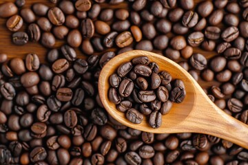 Fototapeta premium Coffee beans in wooden spoon 