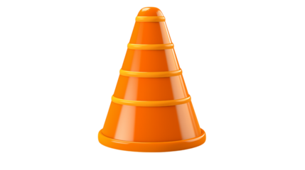 A single orange traffic cone with yellow bands isolated shot