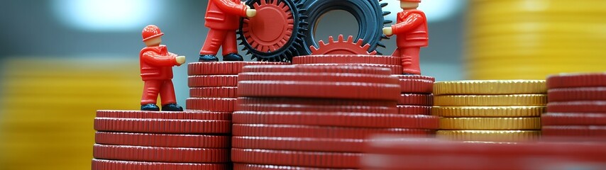 Workers building coin gear.