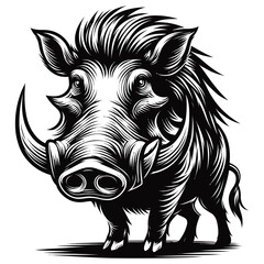 black-and-white warthog vector 